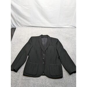 Vintage LUBA 100%‎ Wool Minimalist Blazer Women Medium Black Scallop Trim Jacket